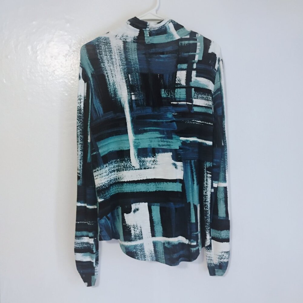 Jones New York Abstract Print Cowl Neck Long Sleeve Top Elastic Cuffs Size M - Picture 6 of 6